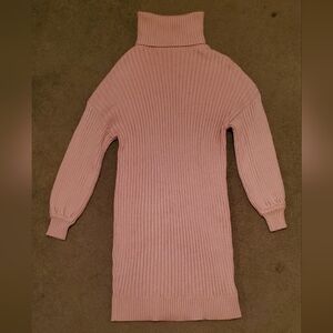 Blush Ribbed Knit Turtleneck Sweater Dress